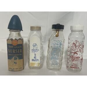 Vintage Glass Baby Bottle Bank Coors Brothers Little Miss Muffet Lot Of 4